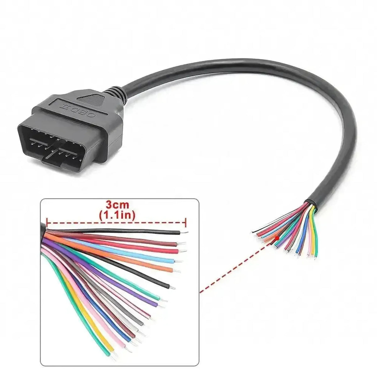 Connettore OBD2 a 16 pin (maschio) con 16 cavi scoperti (30 cm) | Accessori