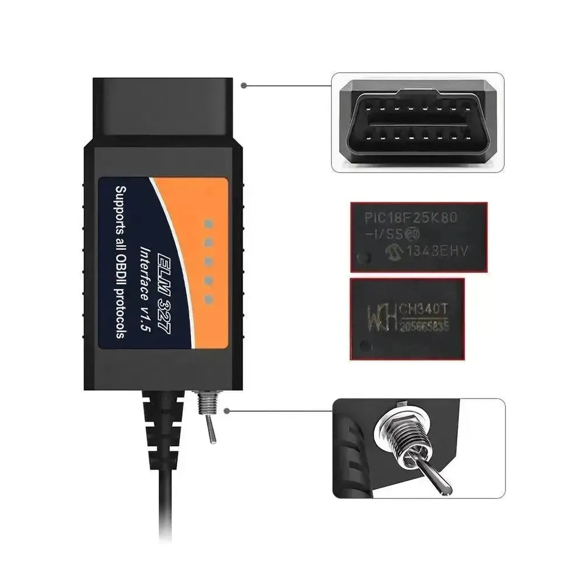 Cavo interfaccia USB universale ELM327 (FT232RL) (Switch HS/MS-CAN)