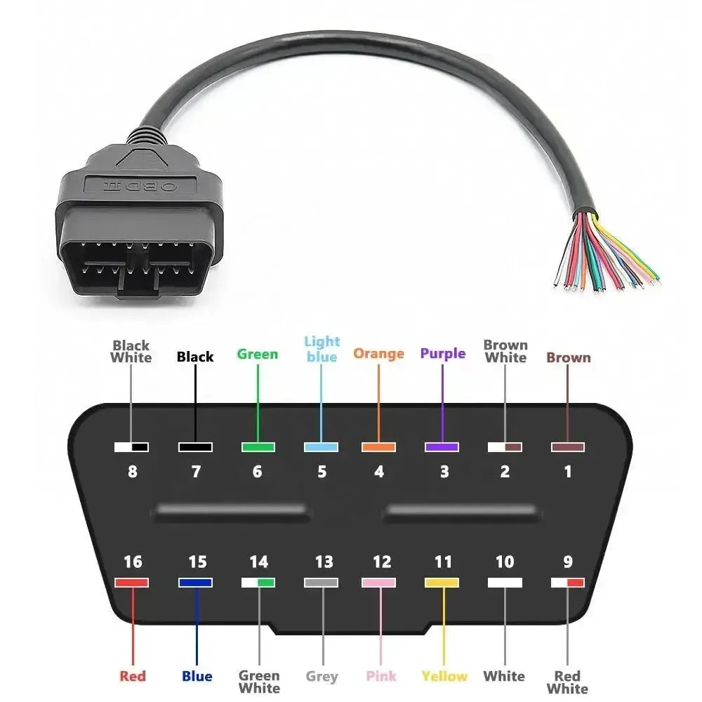 Connettore OBD2 a 16 pin (Maschio) con 16 cavi a estremità aperta – 30 cm