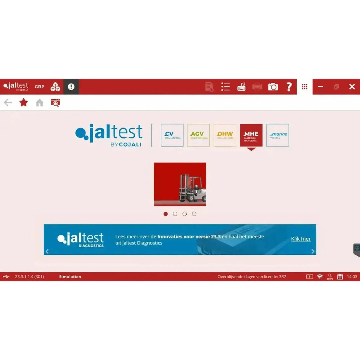 Uitleesapparaat Jaltest MHE (Material Handling Equipment)