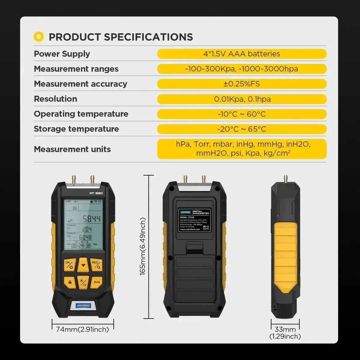 Autool PT530 Tester di pressione dell'aria
