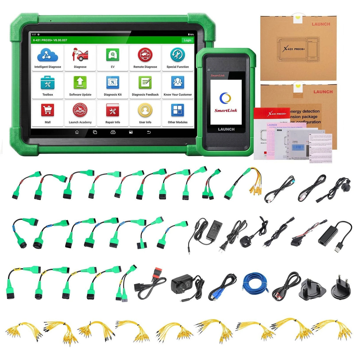 Launch X-431 PRO3S+ EV complete set met EV-testkabels en accessoires