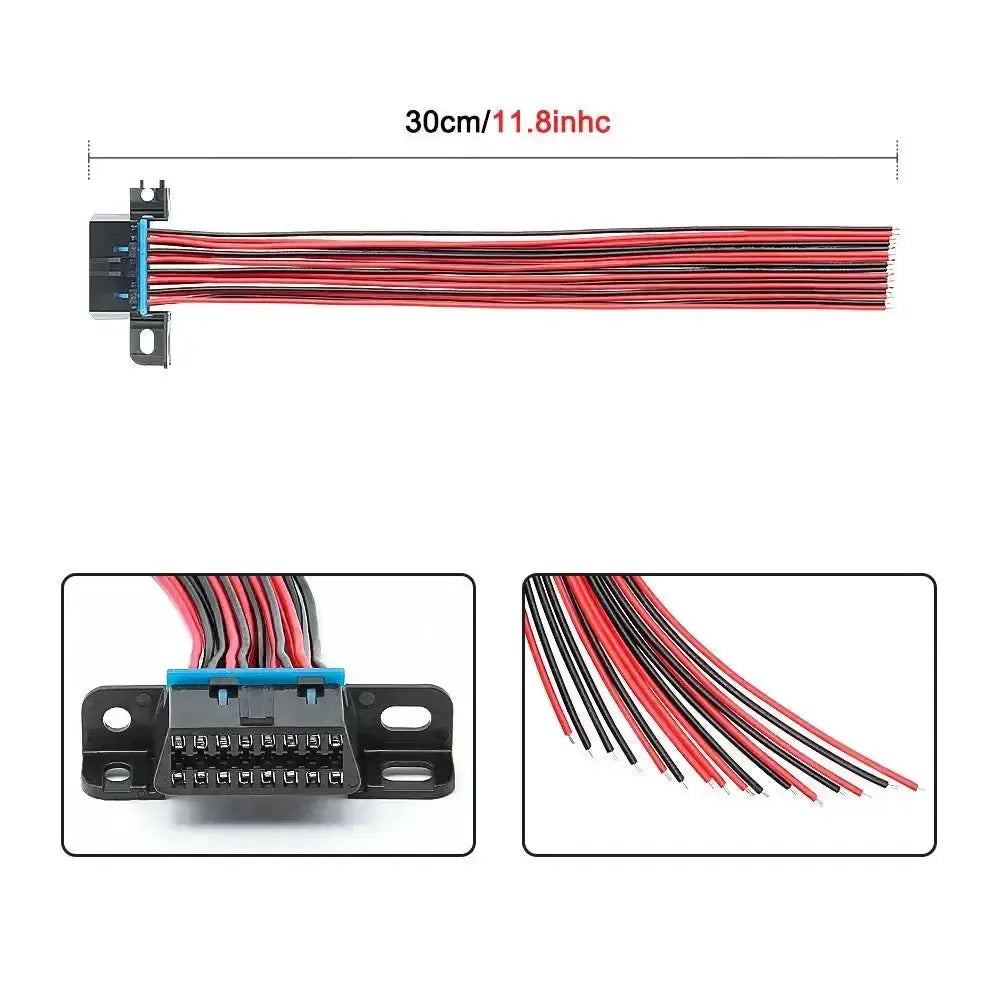 Universale porta OBD2 a 16 pin (femmina) con 16 cavi a estremità aperta - 30 cm